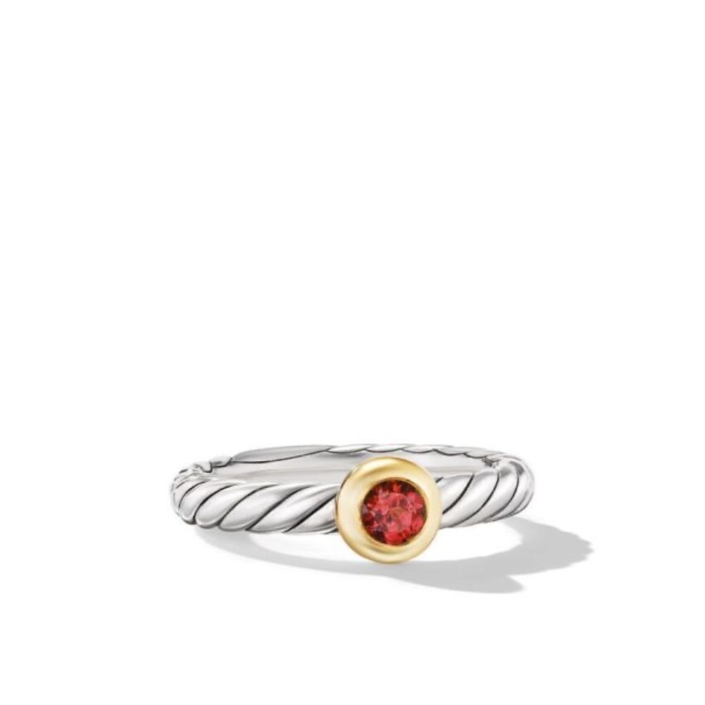 David Yurman Silver and Gold Ring with Red Stone